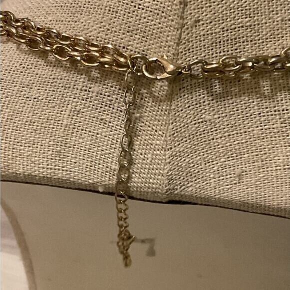 Gold Tone Clear Rhinestone Double Chain Scrolling Filigree Bib Necklace - Picture 5 of 5